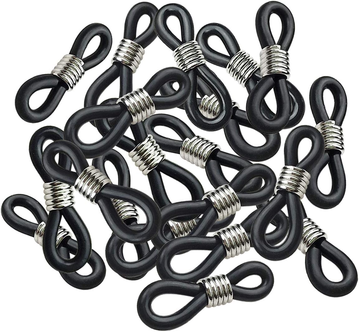 TTSAM 20 Pieces Eyeglass Chain Ends Adjustable Rubber Spectacle End Connectors for Eye Glasses Holder Necklace Chain (Black and Silver)