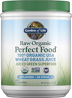 Garden of Life Raw 100% Organic Perfect Food USA Wheat Grass Juice - Green Superfood Powder, 60 Servings - Stevia & Gluten Free, Non-GMO, Vegan, Whole Food Dietary Supplement, 8.46 Oz