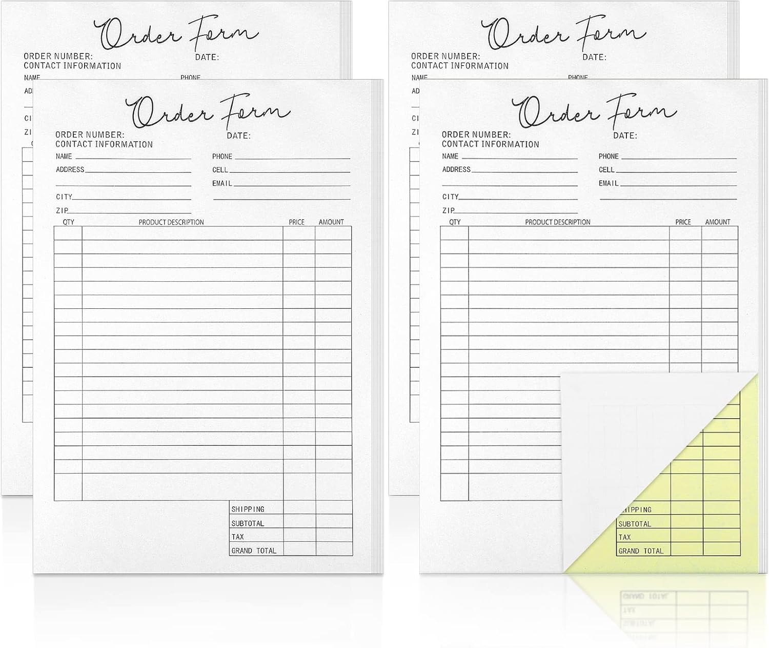 Spakon 4 Pack Order Forms Book for Small Business Carbonless Receipt Book 5.5 x 8.5 Inches 2 Part Order Form Pad Sales Invoice Book Duplicate Copy Purchase for Cake Bakery 25 Sets Each