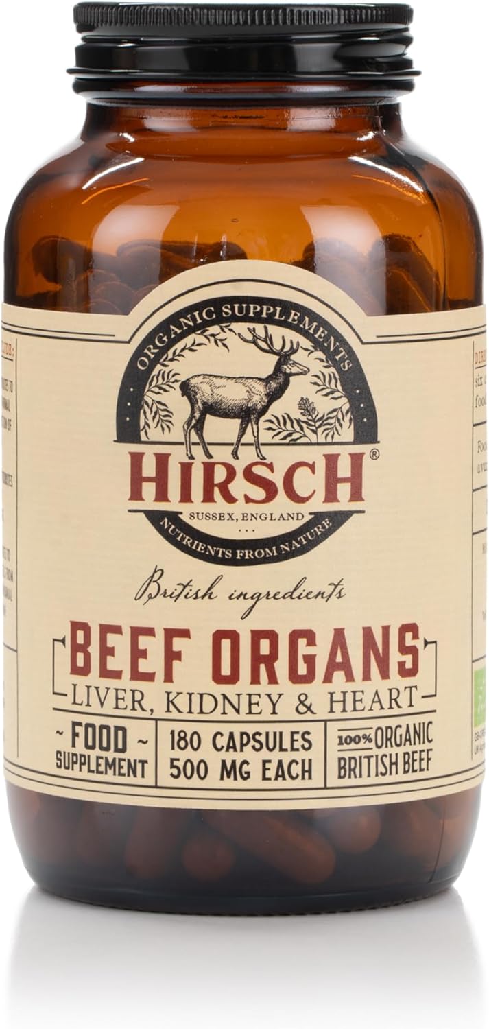 Hirsch Organic UK Grass Fed Beef Organs Supplement (Liver, Kidney & Heart) - Soil Association Certified 100% Organic and Glyphosate Free & Vitamin & Mineral 3rd Party Tested