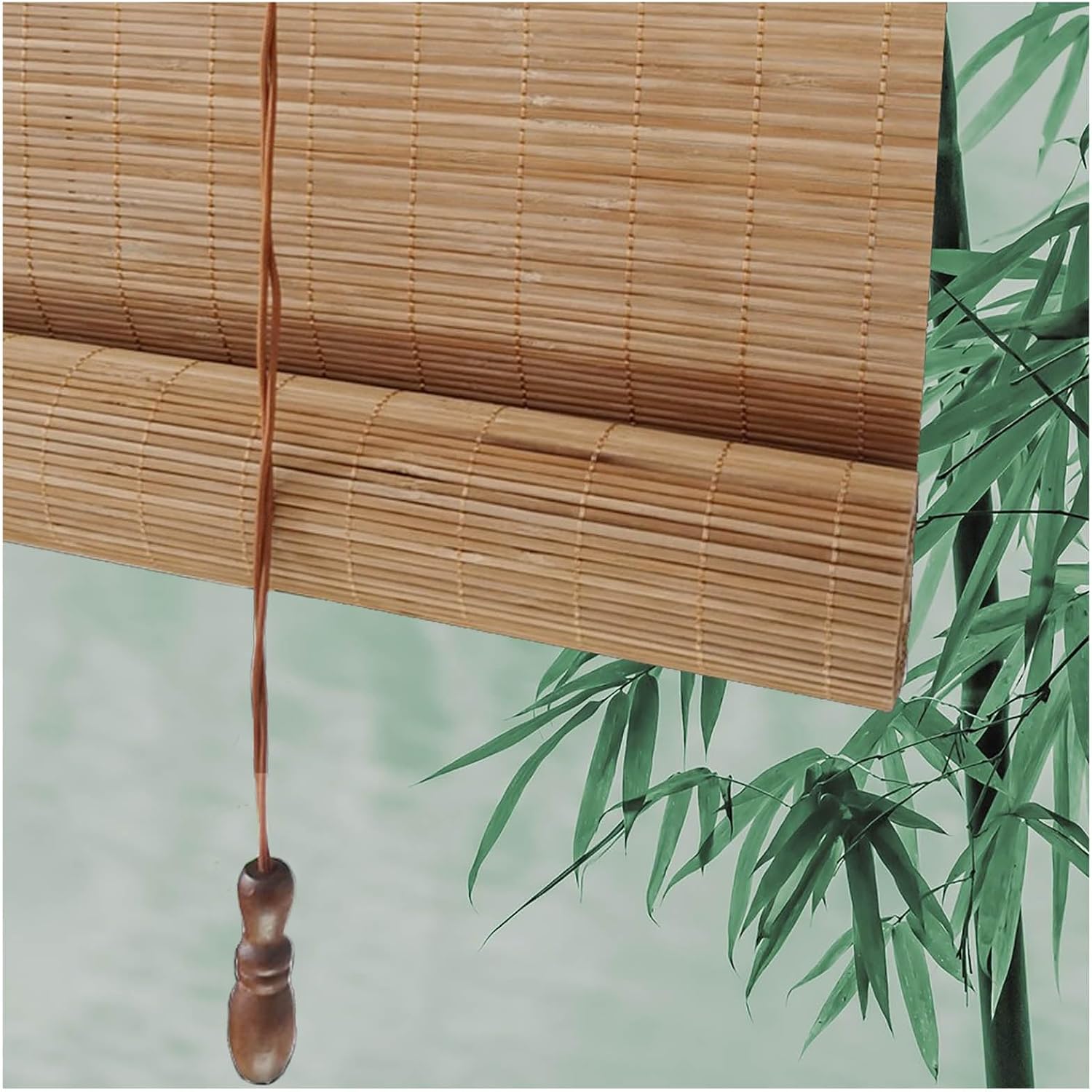 Bamboo Roller Blind with Lift, Sun Protection Bamboo Roman Shade, Privacy Roll up Blinds, Customizable 45-180cm Wide, 60-300cm High, For Windows Doors Balcony Patio Porches Indoor Outdoor