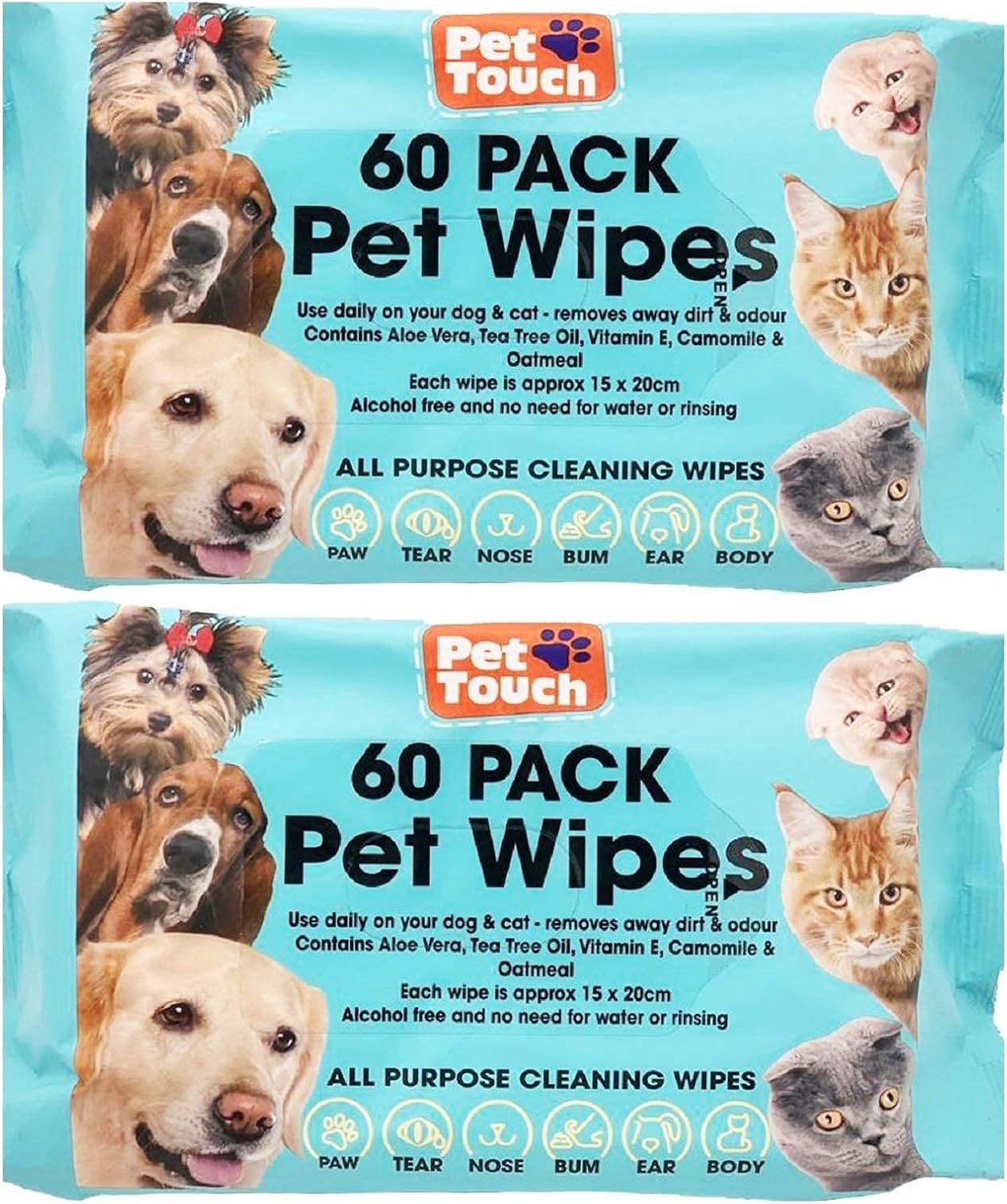 Multi Pack of Pet Grooming Wipes Count Deodorizing & Hypoallergenic Cleaning Wipes for Dogs & Cats All Natural Pet Wipes (120 Wipes)