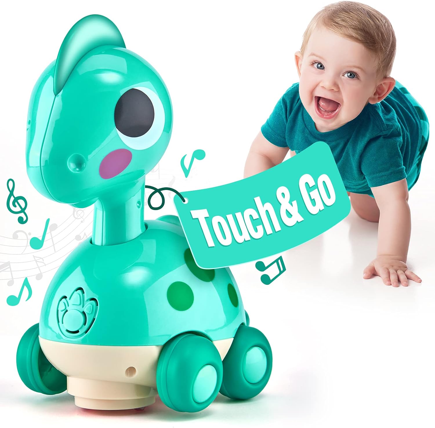 CubicFun Baby Crawling dinosaur toys for boys Baby Toys Musical Light Interactive Walking Sensory Toys Sound Toys Birthday Present Gifts for Kids Toddler Age12 months+ 1 2 3 Years Old (Green)