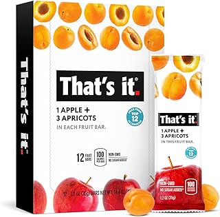 That's it. Apple + Apricot 100% Natural Real Fruit Bar, Best High Fiber Vegan, Gluten Free Healthy Snack, Paleo for Children & Adults, Non GMO No Added Sugar, No Preservatives Energy Food (12 Pack)