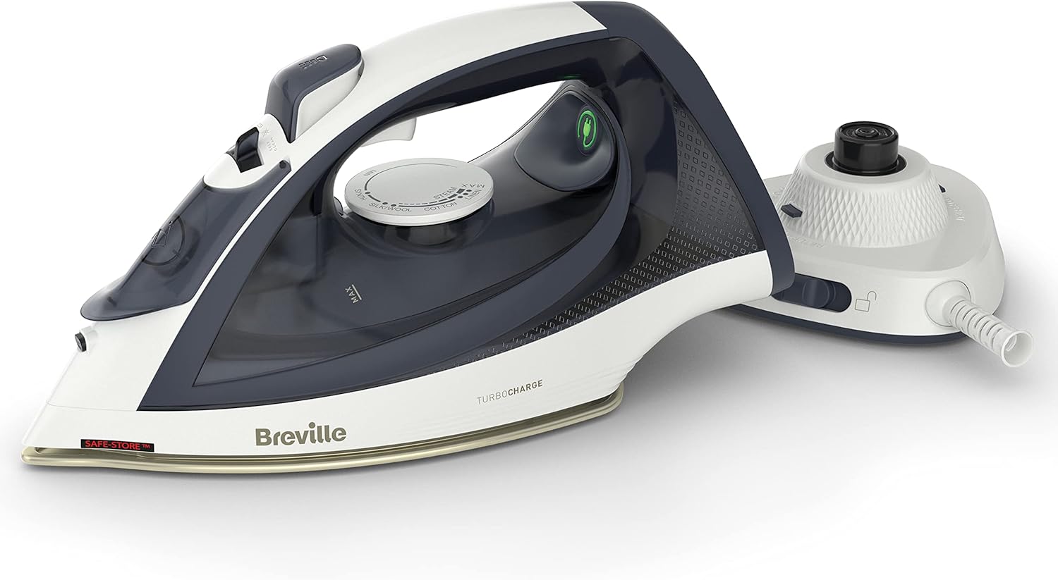 Breville Turbo Charge Cordless Iron | 2600W | Fast Charging & Heat Up | 130g Steam Shot | 260ml Water Tank | Blue & White [VIN439]