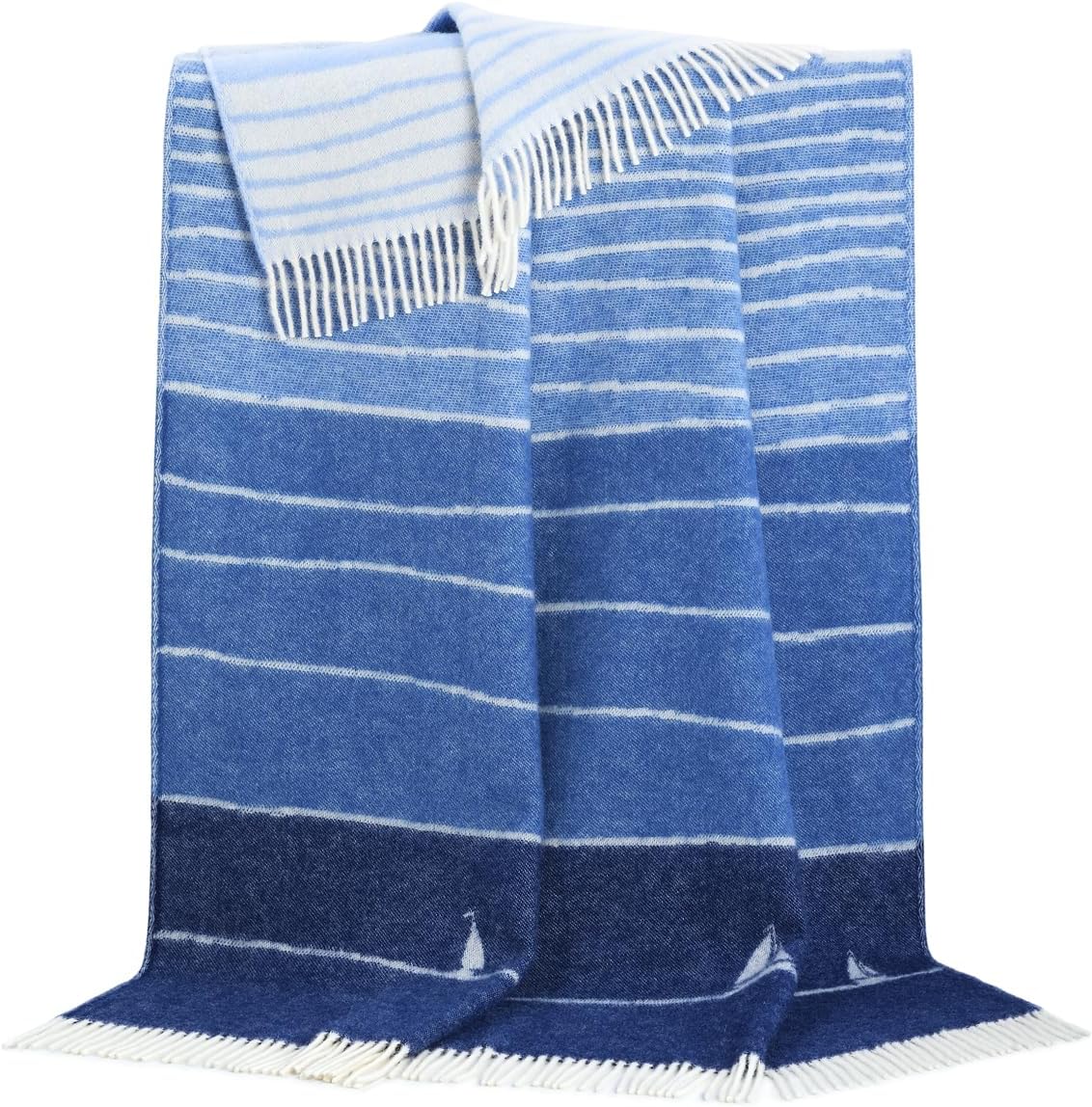 JJ Textile Boat Throw 100% Wool - Soft & Cosy With a Reversible Design - Quality Wool Throw for Bed, Sofa & Home Decor - Large Blanket 190cm x 130cm.