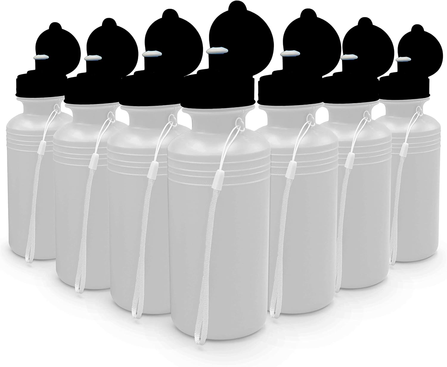 4E's Novelty Sports Water Bottles Bulk (12 Pack) 18 oz Squeeze Reusable Plastic White Water Bottle, BPA Free, School Kids Water Bottles Party Favor Gift Giveaways