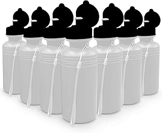 4E's Novelty Sports Water Bottles Bulk (12 Pack) 18 oz Squeeze Reusable Plastic White Water Bottle, BPA Free, School Kids Water Bottles Party Favor Gift Giveaways