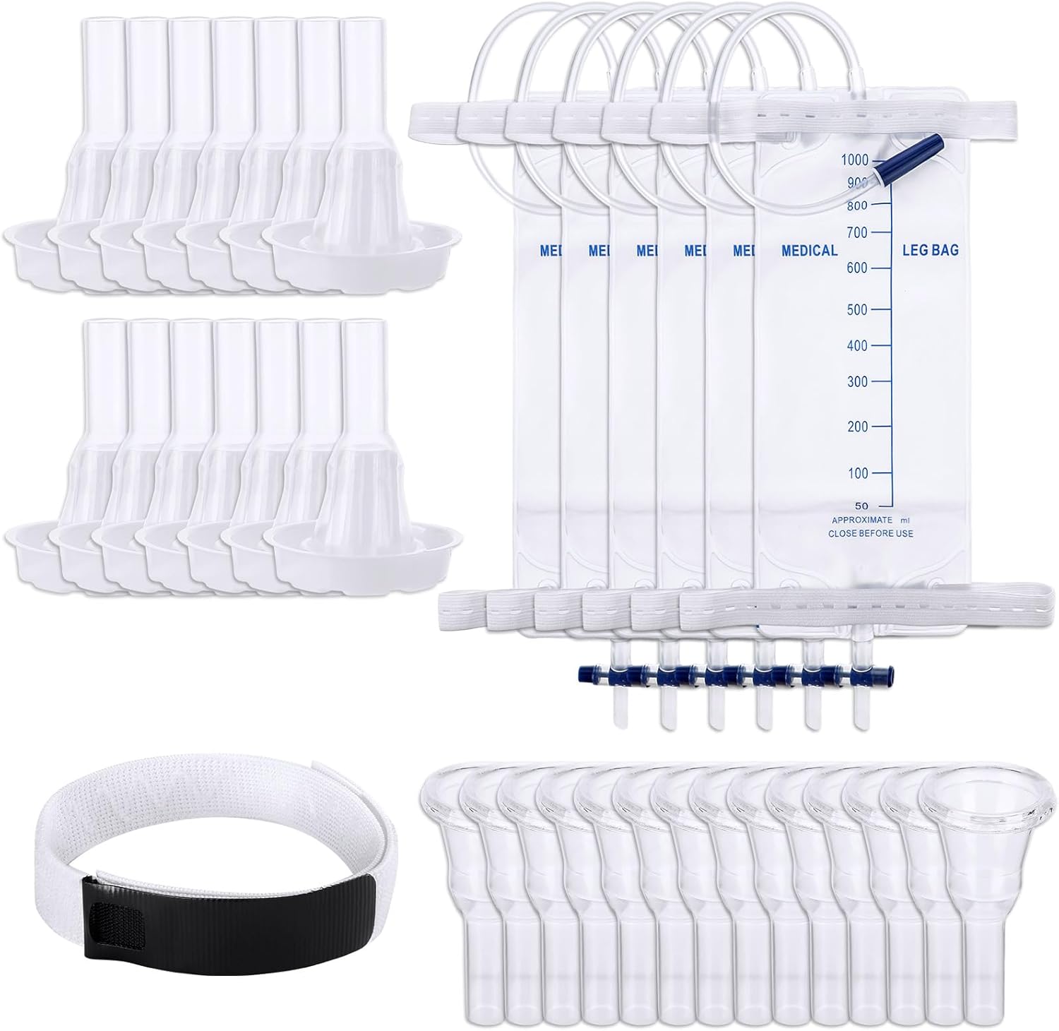 21 Pcs Male Condom Catheter Kits Include 14 Condom Catheters External Self-Seal 6 Urine Leg Bag 1 Anti Slip Foley Catheter Stabilization Holder Straps for Men Fast Easy Draining(1000ml,30mm)