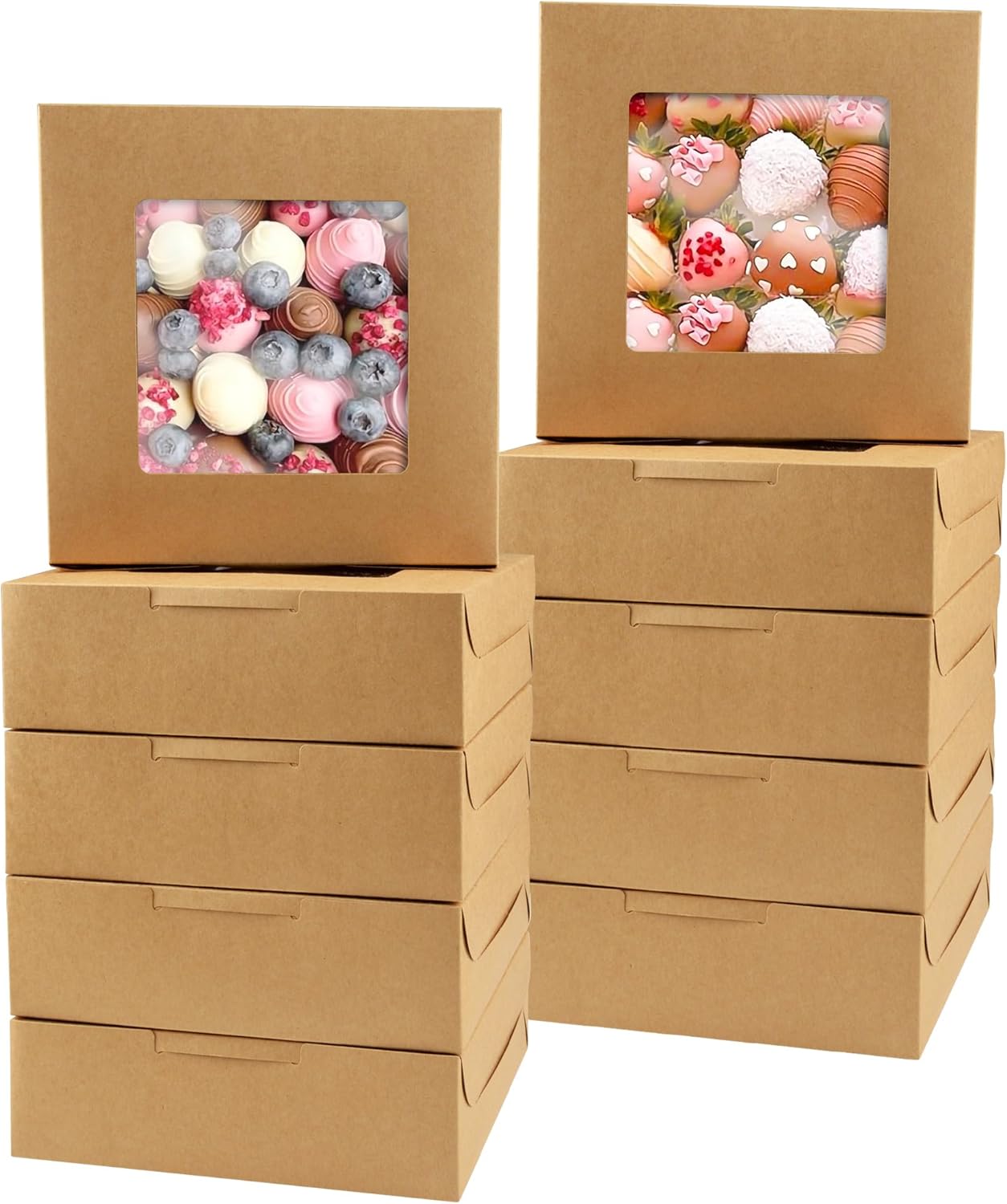 KEYIDO 8" Brown Bakery Boxes, 15 Pack Kraft Cardboard Cookie Box with Window, 8x8x2.5 inch Pie Pastry Cookie Treat Biscuit Dessert Gift Packaging Boxes