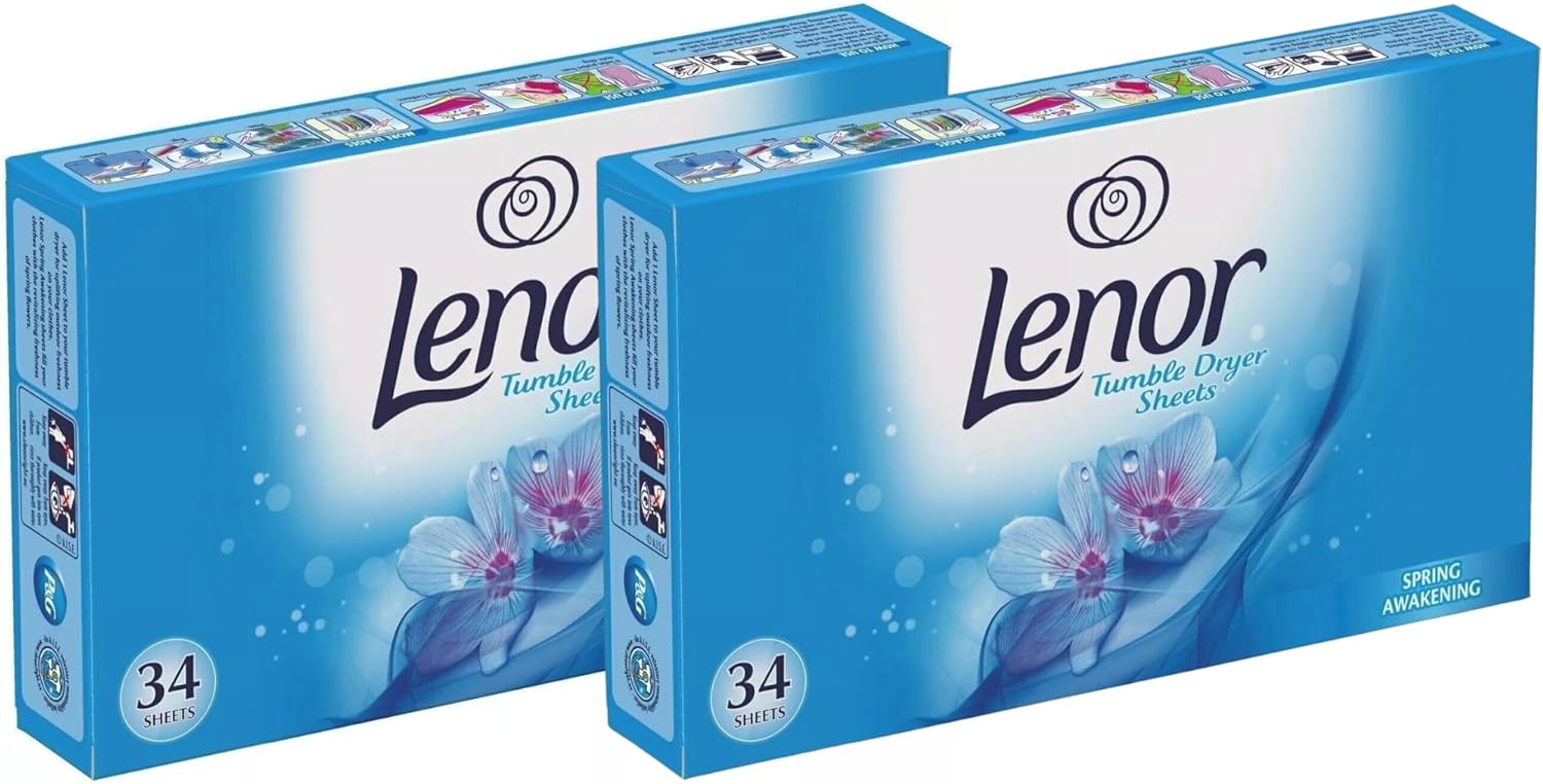 Lenor Tumble Dryer Fabric Conditioner Sheets Spring Awakening, Pack of 2 x 34 Sheets