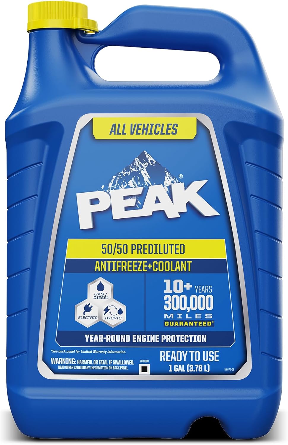 PEAK All Vehicles 50/50 Prediluted Antifreeze and Coolant for All Engine Cooling Systems, Long-Lasting Yellow Engine Coolant/Antifreeze for Year-Round Engine Protection, 1 Gal.