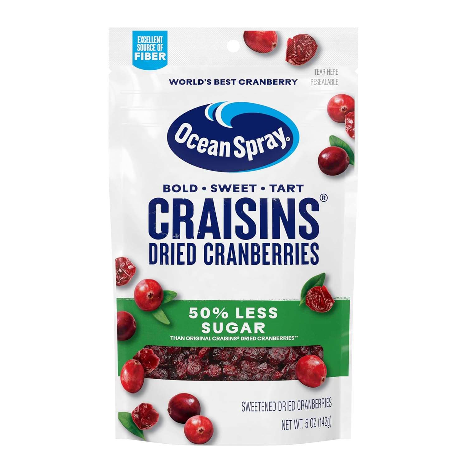 Ocean Spray® Craisins®, 50% Less Sugar Dried Cranberries, Dried Fruit, 5 Oz Pouch (Pack of 1)