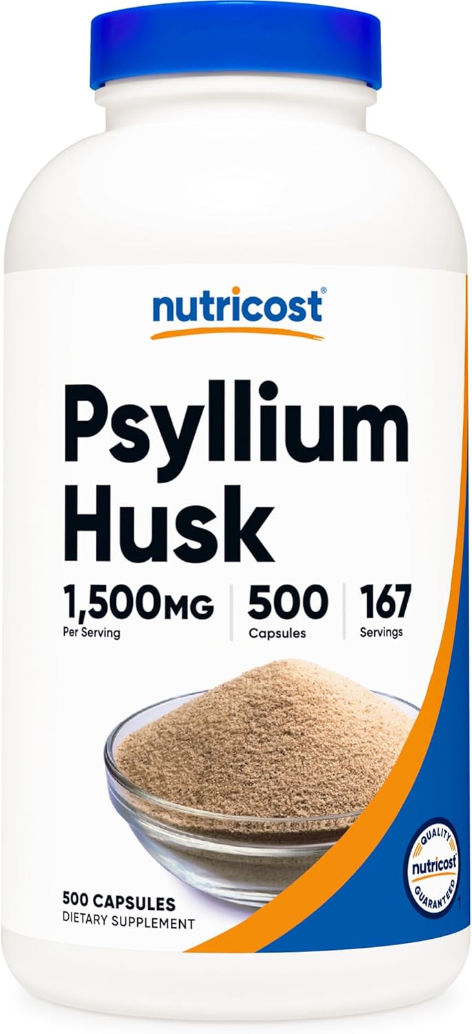 Nutricost Psyllium Husk 1500mg Per Serving, 500 Capsules - Non-GMO & Gluten Free