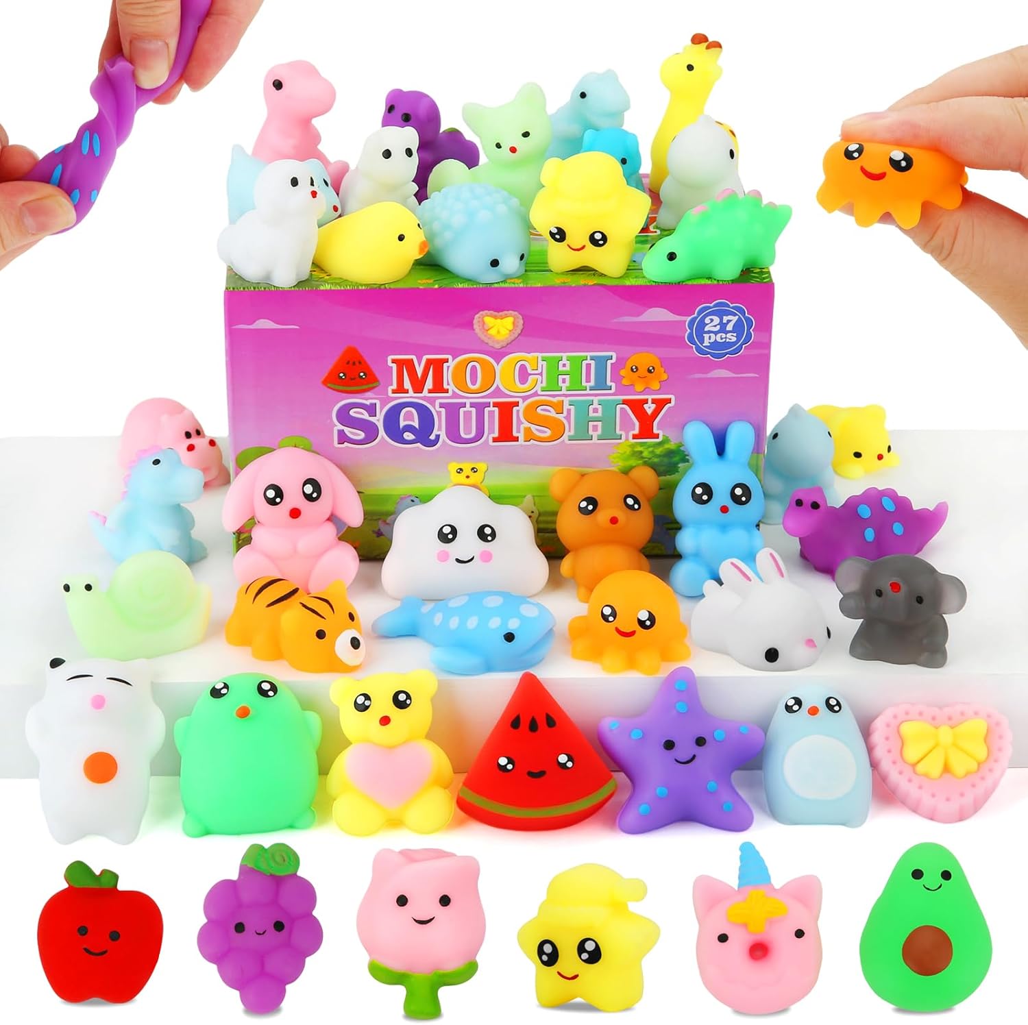 Mochi Squishy Toys, 27pcs Mini Kawaii Squishies Party Favors for Kids 4-8 8-12 Boys Girls Birthday Gifts Fidget Sensory Treasure Box Toys for Classroom Prizes Pinata Goodie Bags Xmas Stocking Stuffers