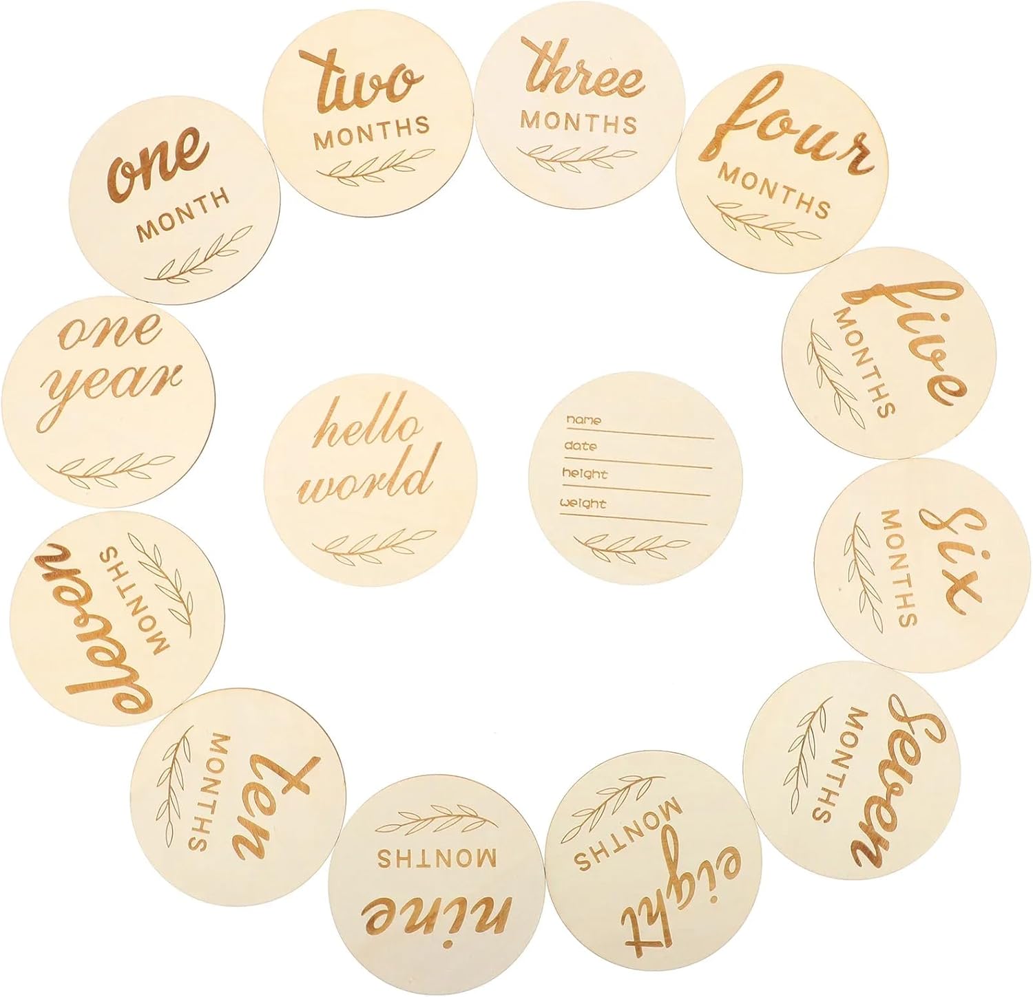 7 Pcs Ddouble-Sided Wooden Milestone Commemorative Wood Chip, Double Sided Milestone Baby Cards, Milestone Cards Months Signs for New Parents Gift Set Newborn Infants 0-12 Months Growth Recording