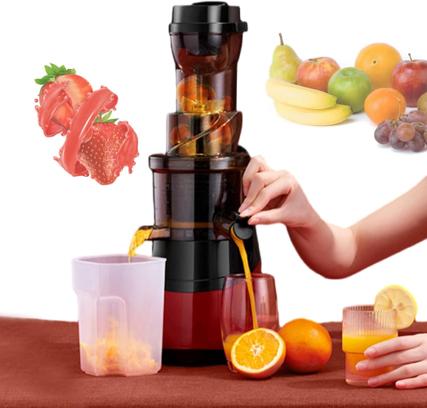pealiritansemen 150 W Automatic Fruit Juicer Machine, Single Auger Masticating Juicer, Removable Design, With 1000ml Juice Cup And Pomace Cup, For Restaurants, Beverage Shops