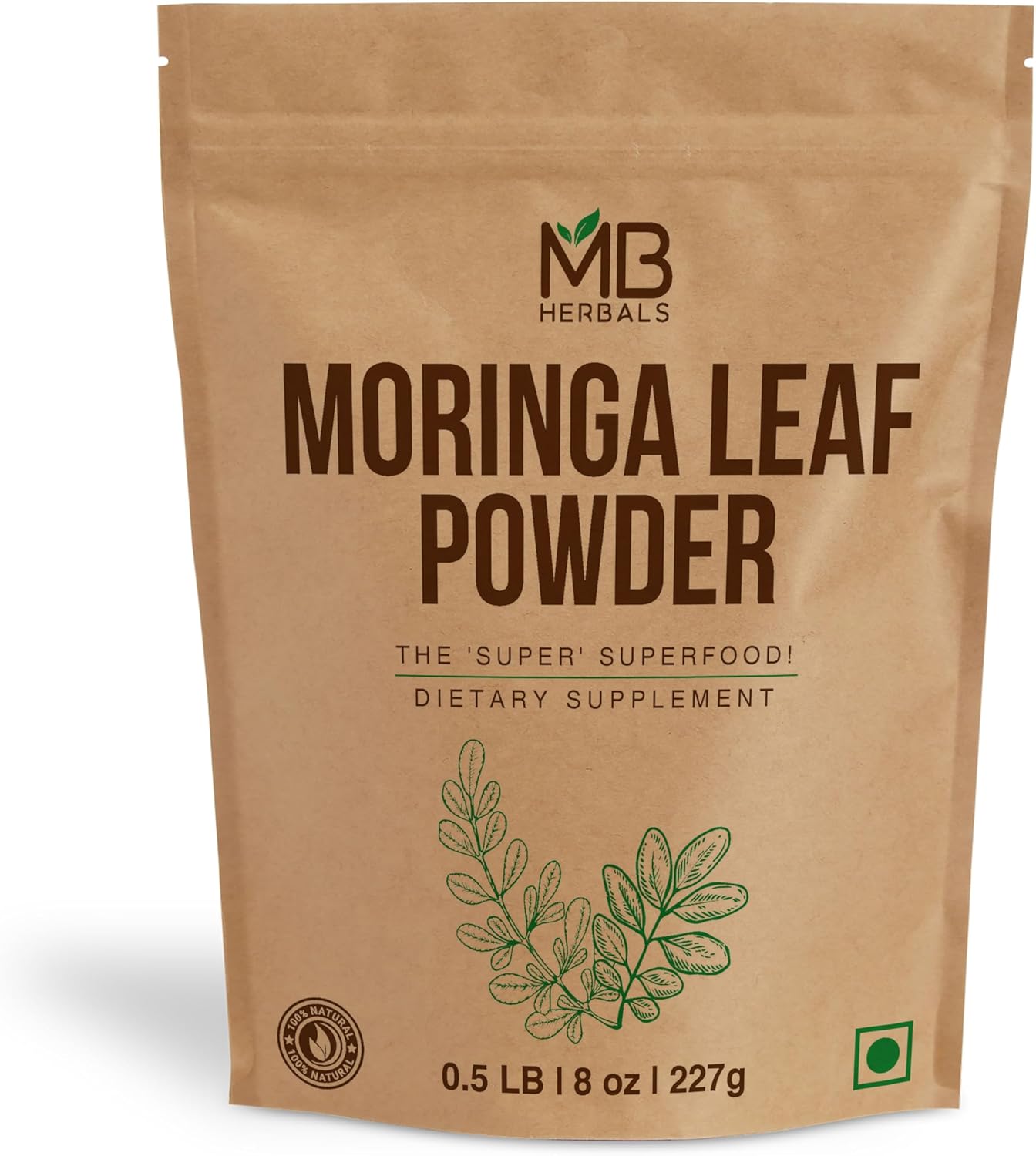 MB Herbals Moringa Leaf Powder 8 oz (227g / 0.5 LB) | 100% Pure Moringa Powder | Easily Mixes in Drinks & Smoothies | No Preservatives