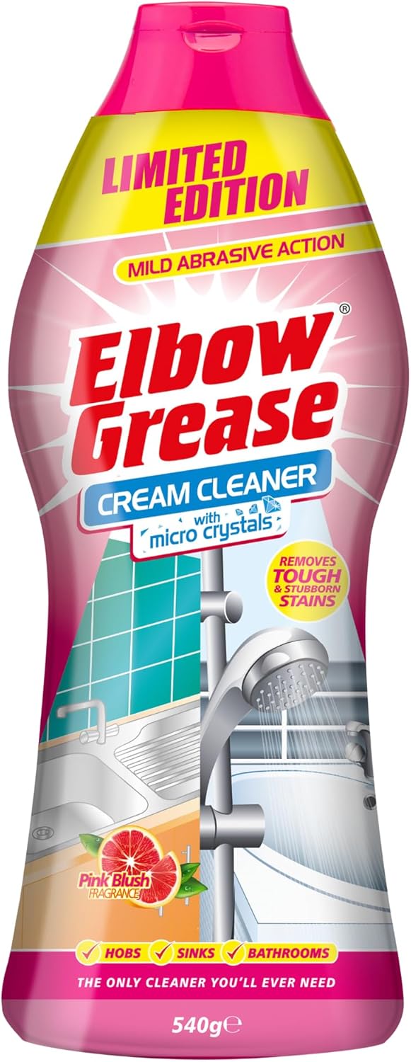 Elbow Grease Cream Cleaner With Micro Crystals - Mild Abrasive Action | Hobs, Sinks, Bathrooms, Kitchens, Patios - Removes Tough & Stubborn Stains (Pink Blush, 540g)