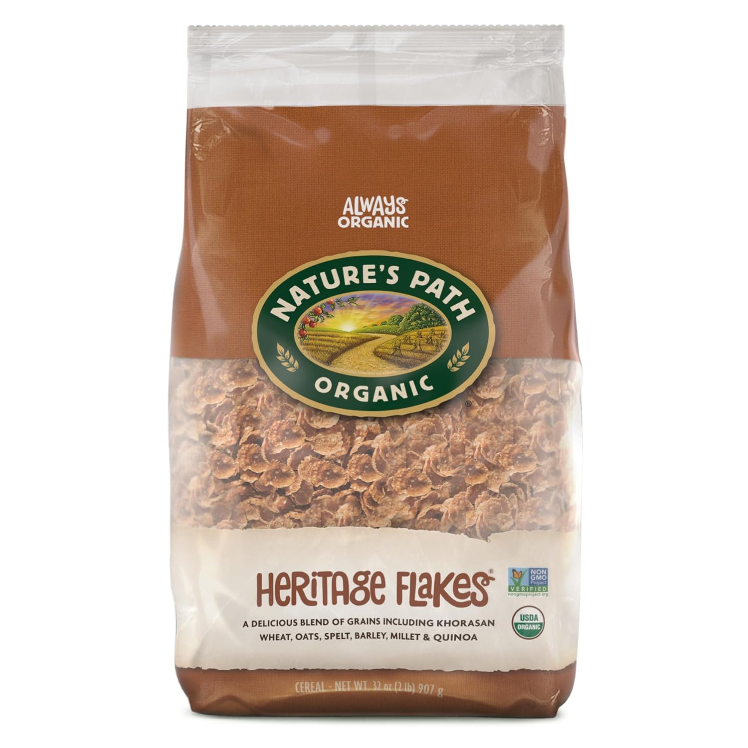 Nature's Path Organic Heritage Flakes® Cereal, 32 oz (Pack of 6), Non-GMO, Earth Friendly Packaging