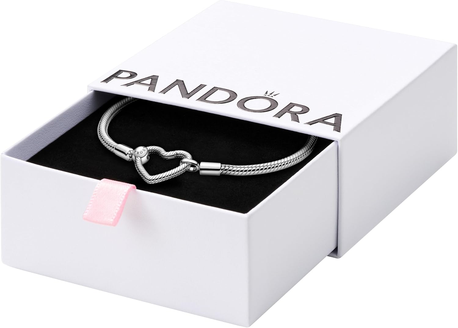 PANDORA Moments Heart Clasp Snake Chain Bracelet - Charm Bracelet for Women - Compatible Moments Charms - Gift for Her - Sterling Silver - With Gift Box