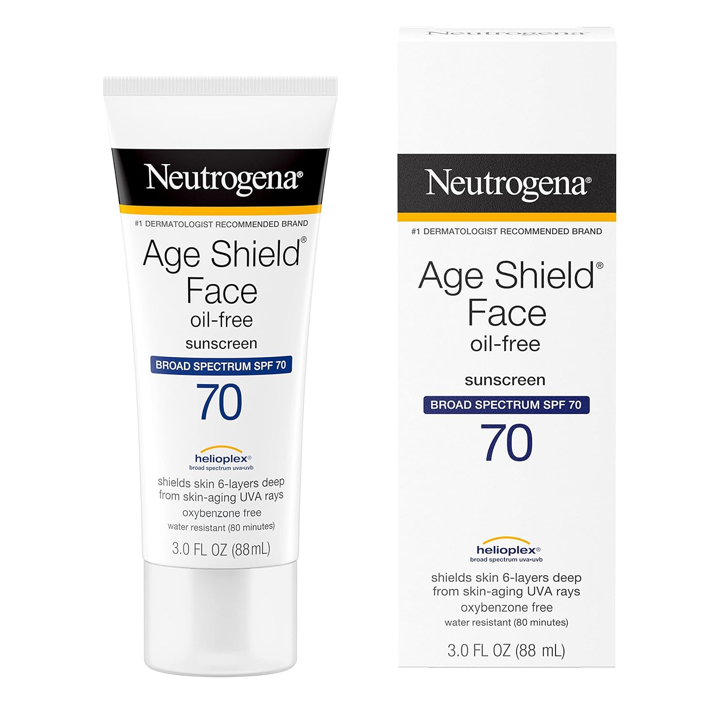 Neutrogena Age Shield Anti-Oxidant Face Lotion Sunscreen with Broad Spectrum SPF 70, Oil-Free & Non-Comedogenic Moisturizing Sunscreen to Prevent Signs of Aging, 3 fl. oz (Pack of 2)