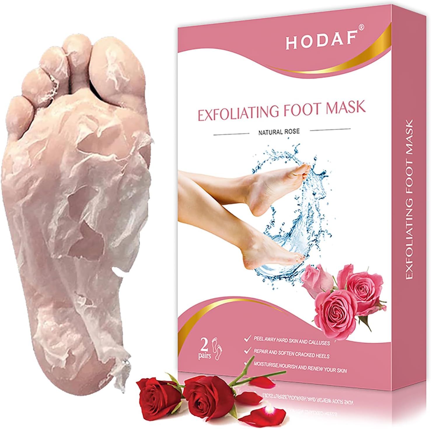2 Pairs Foot Peel Mask for Hard Skin,Exfoliating Foot Peeling Mask for Dead Skin,Cracked Heel Treatment Socks,Plant Formula Moisturising Socks,Callus Remover Foot Mask,Baby-Soft Feet Skin (Rose)