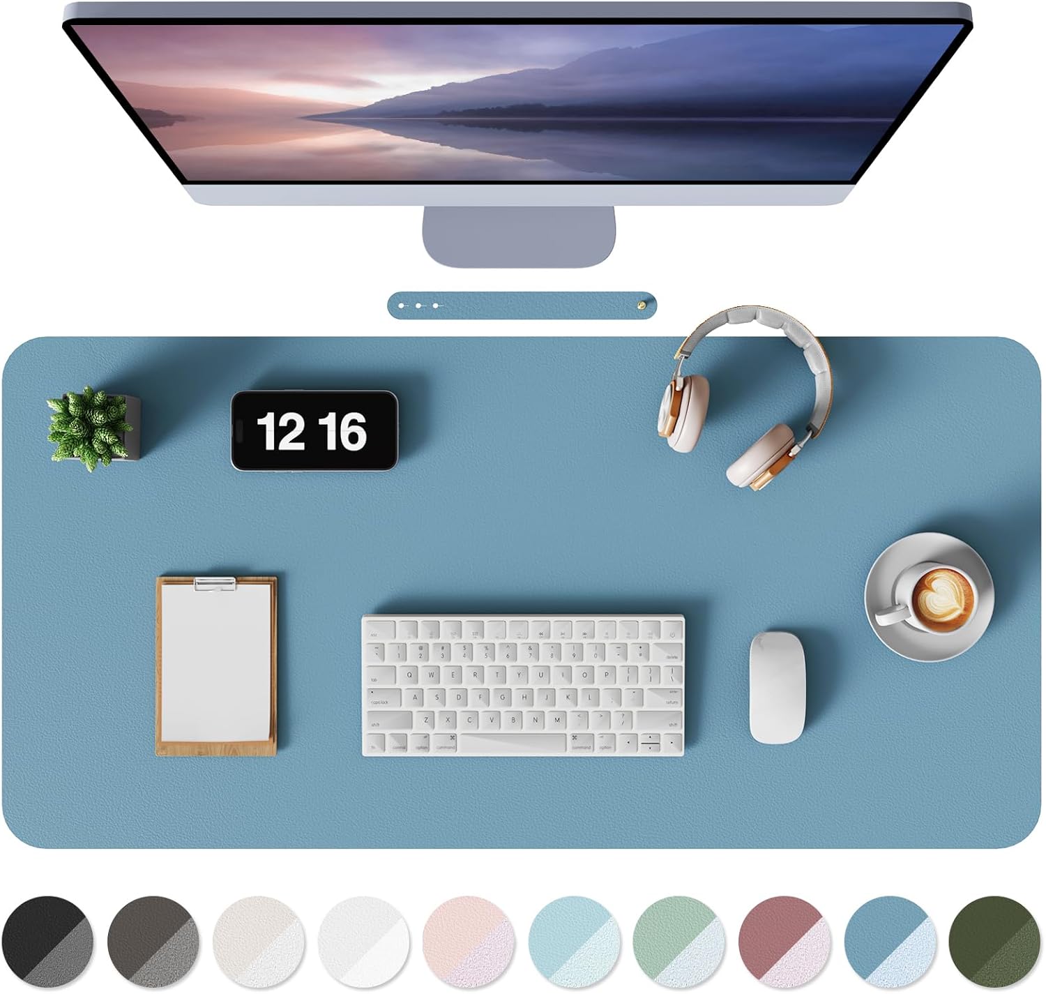 MOLMO Non-Slip Desk Mat, Waterproof Desk Pad Table Protector, Easy Clean Laptop Mat Large Mouse Pad Leather Writing Mat with Suede for Office /Home/Decor (Azure, 60 x 35 cm)