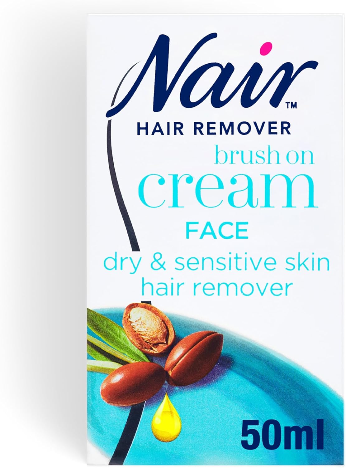 Nair Nourish Facial Brush-On - Hair Removal Cream for Face & Body - Ultra precision - for Dry & Sensitive Skin - with Argan Oil - 50ml