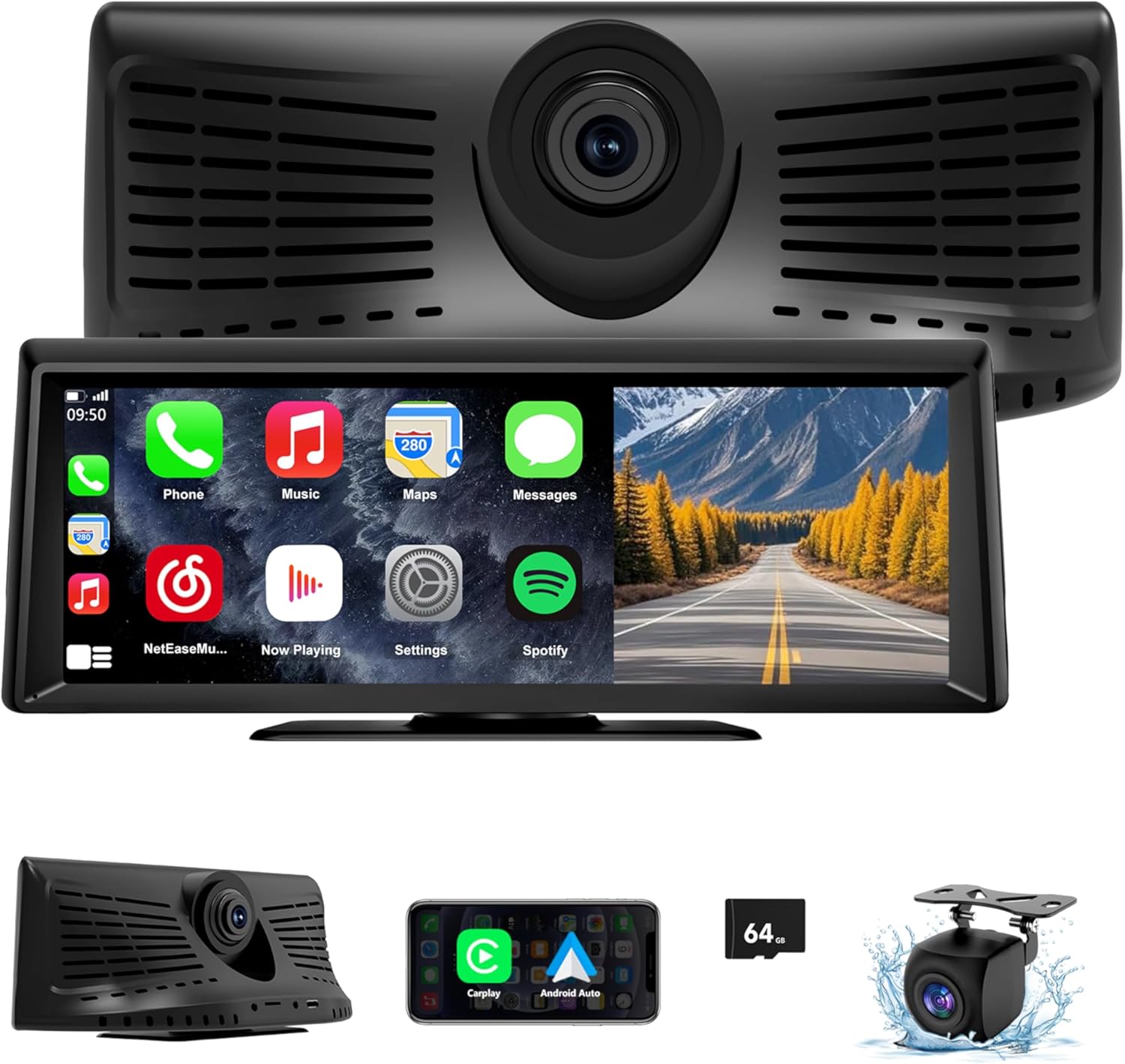 Wireless CarPlay Screen with 2K Dash Cam, 8.1" Portable Touchscreen Car Stereo with CarPlay & Android Auto, 1080P Backup Camera, Voice Control, Bluetooth, Mirror Link, GPS Navigation