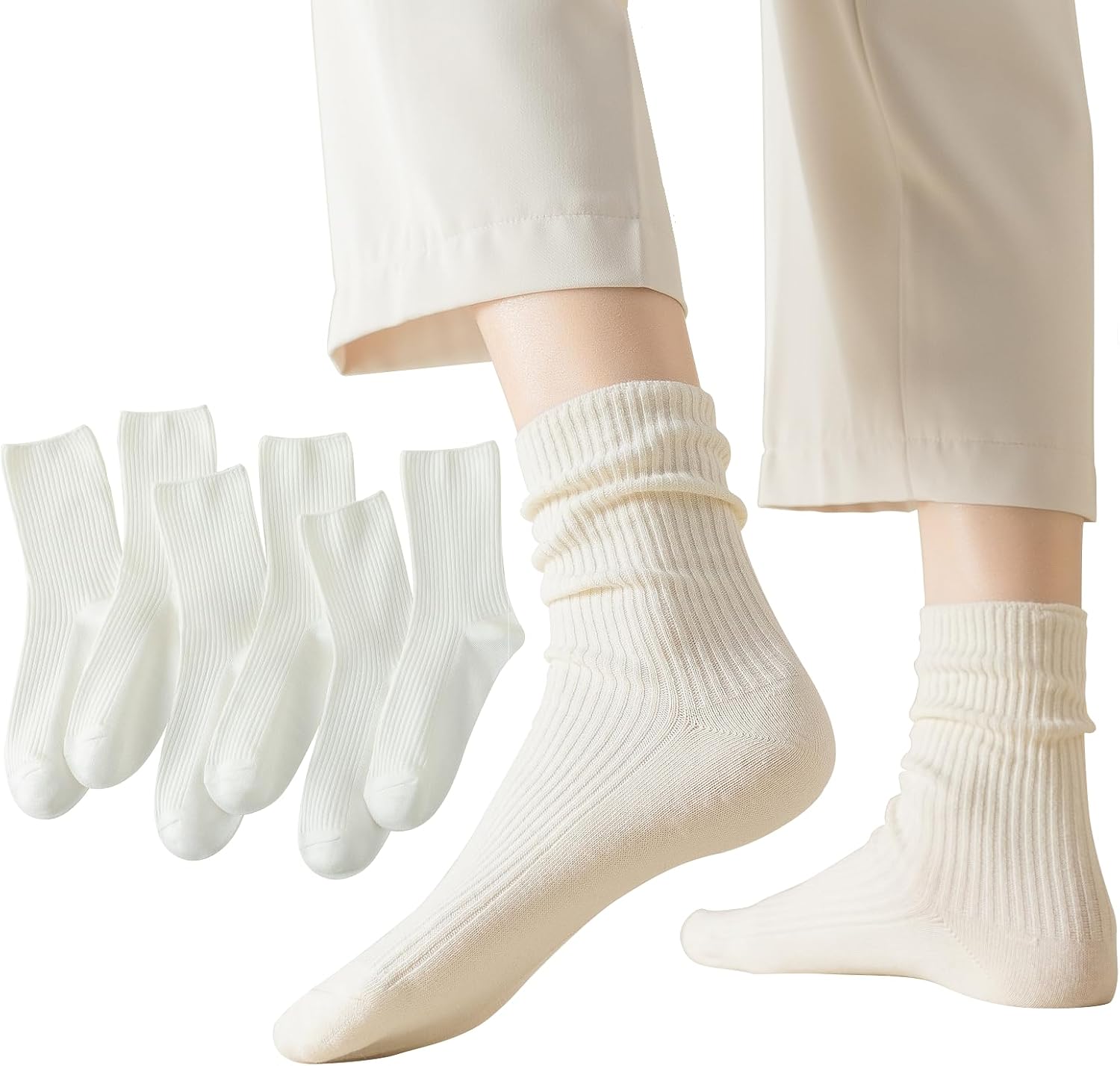 Flydo 6 Pack Women's Crew Socks - Cotton, Cute Casual Athletic Soft Aesthetic