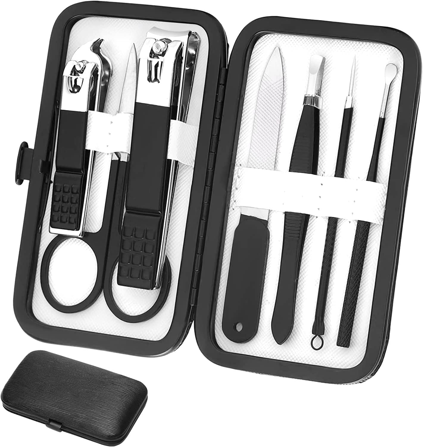 Manicure Set Personal Care Nail Clipper Kit 8Pcs Stainless Steel Manicure Kit Grooming Kit with Luxurious Travel Case Gift for Men Husband Boyfriend Parents Women Elder Patient Nail Care Tools(Black)