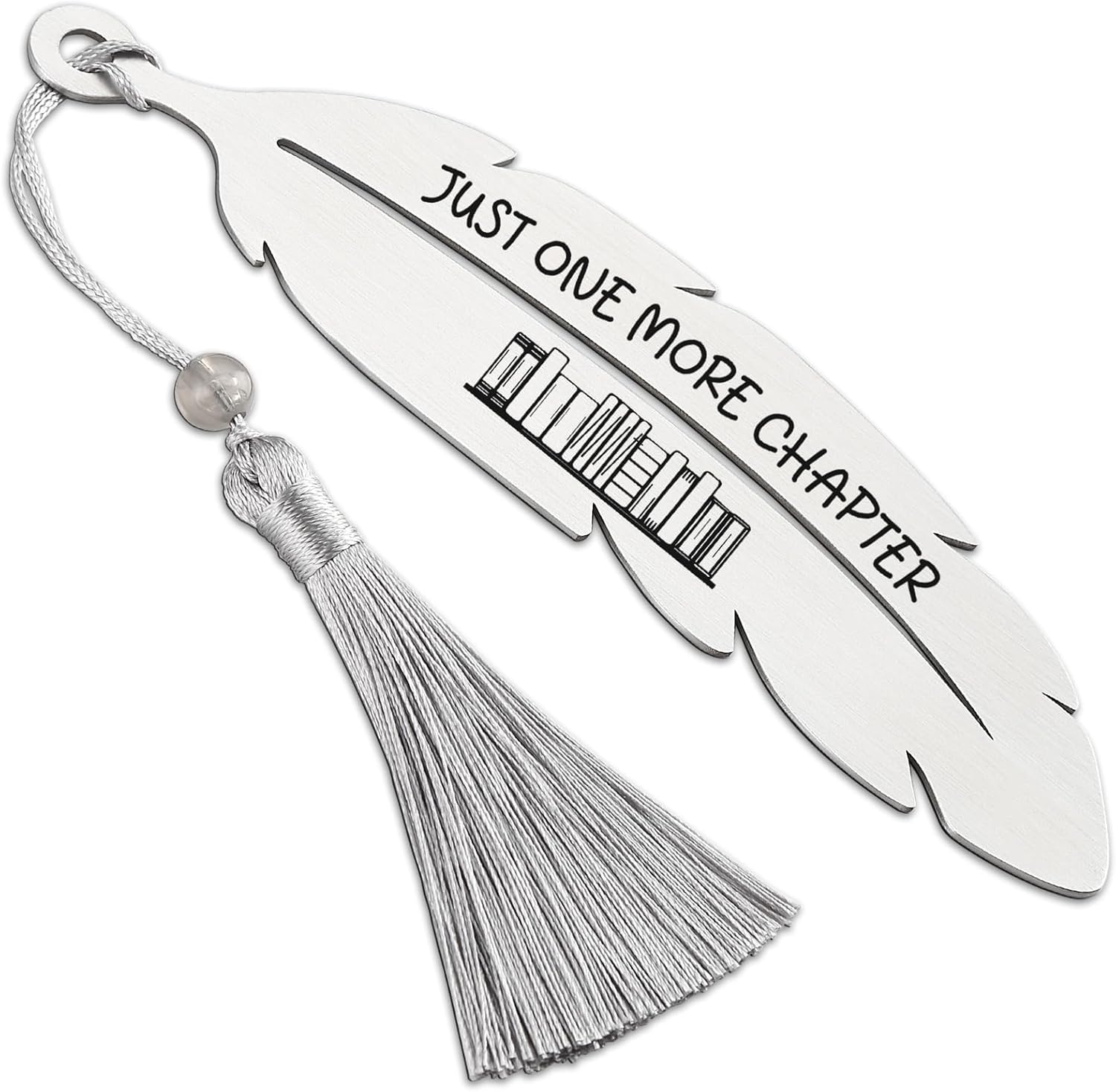 Just One More Chapter, Book Lover Bookmark Gift, Literary Bookmark, Laminated Bookmark, Bookish Gift for Her, Graduation Season, Back to School Gift for Student, Metal Feather Bookmark VBK223