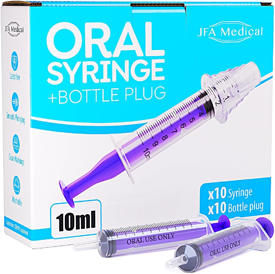 10ml Oral Medicine Syringe and Bottle Plug, Box of 10 - Suitable for Baby, Children, Pets