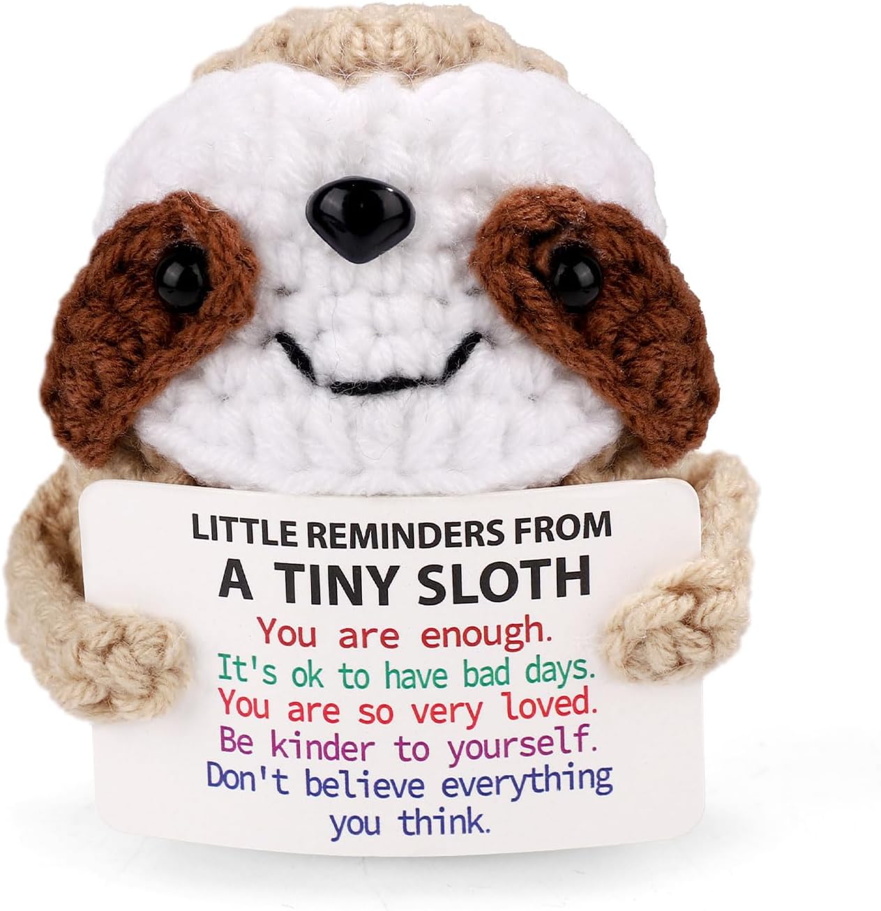 Inspirational Positive Crochet Sloth, 2.76 Inch Emotional Support Handmade Encouragement Animal with Encouraging Card - Gift Nuggets for Birthday Home Decor