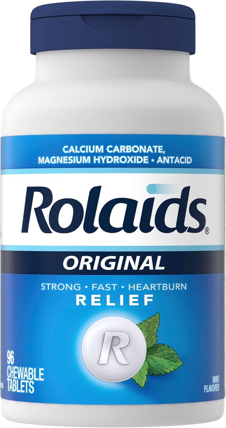 Rolaids Original Strength Antacid, 96 Chewable Tablets, Mint Flavor, Original Strength Heartburn Relief