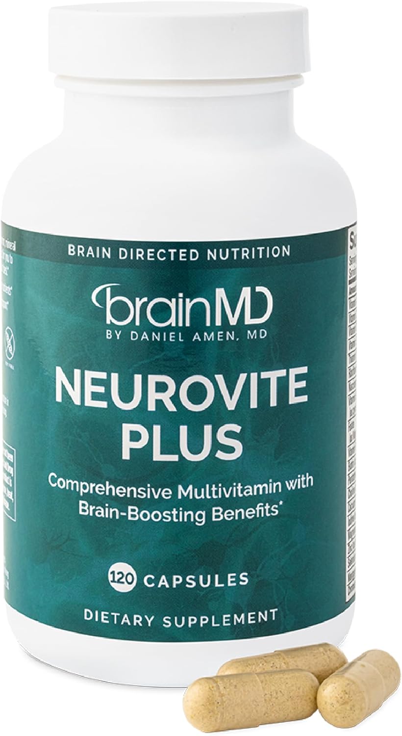 Dr Amen BrainMD NeuroVite Plus - 120 Capsules - Multivitamin & Mineral Supplement, Enhanced with Phytonutrients, Enzymes & Whole Foods - Gluten Free - 30 Servings