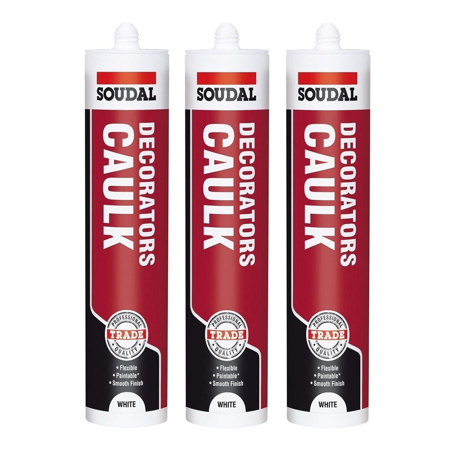 Soudal Decorators Caulk White Gap Filler Acrylic Silcone Sealant Adhesive Interior Decorating - Pack of 3