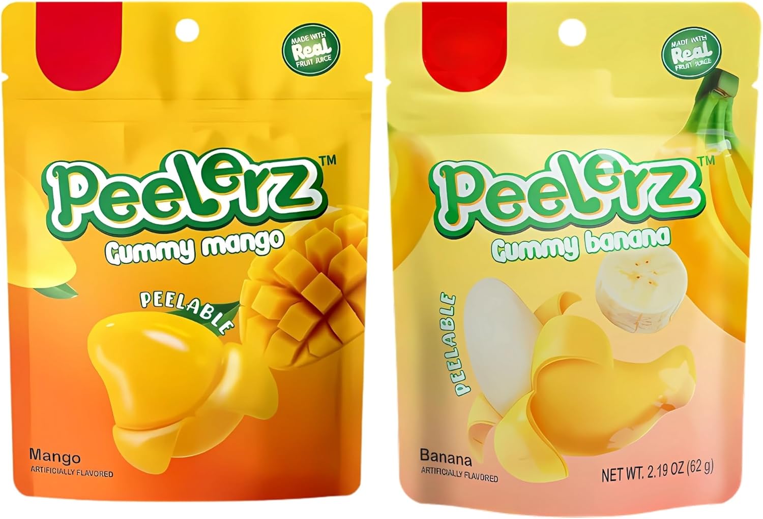 Peelerz Gummies Mango and Banana Candy (62g Each) - Peelers Gummy Sweets for Snack and Treats for Kids and Adults, Peelable Sweets