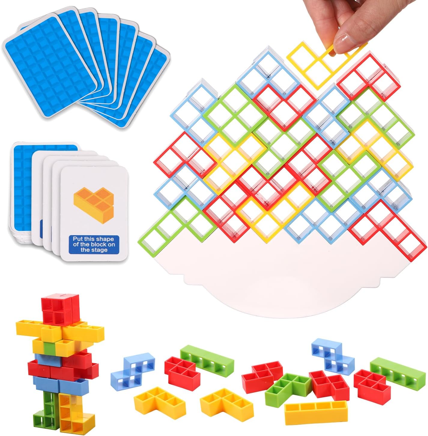 TOYMIS 48pcs Tetra Tower Balance Stacking Blocks Game, Balance Blocks Stacking Game Set Board Games for Kids and Adults Board Games for 2 Players Home Games Parties Travel (Z05230)