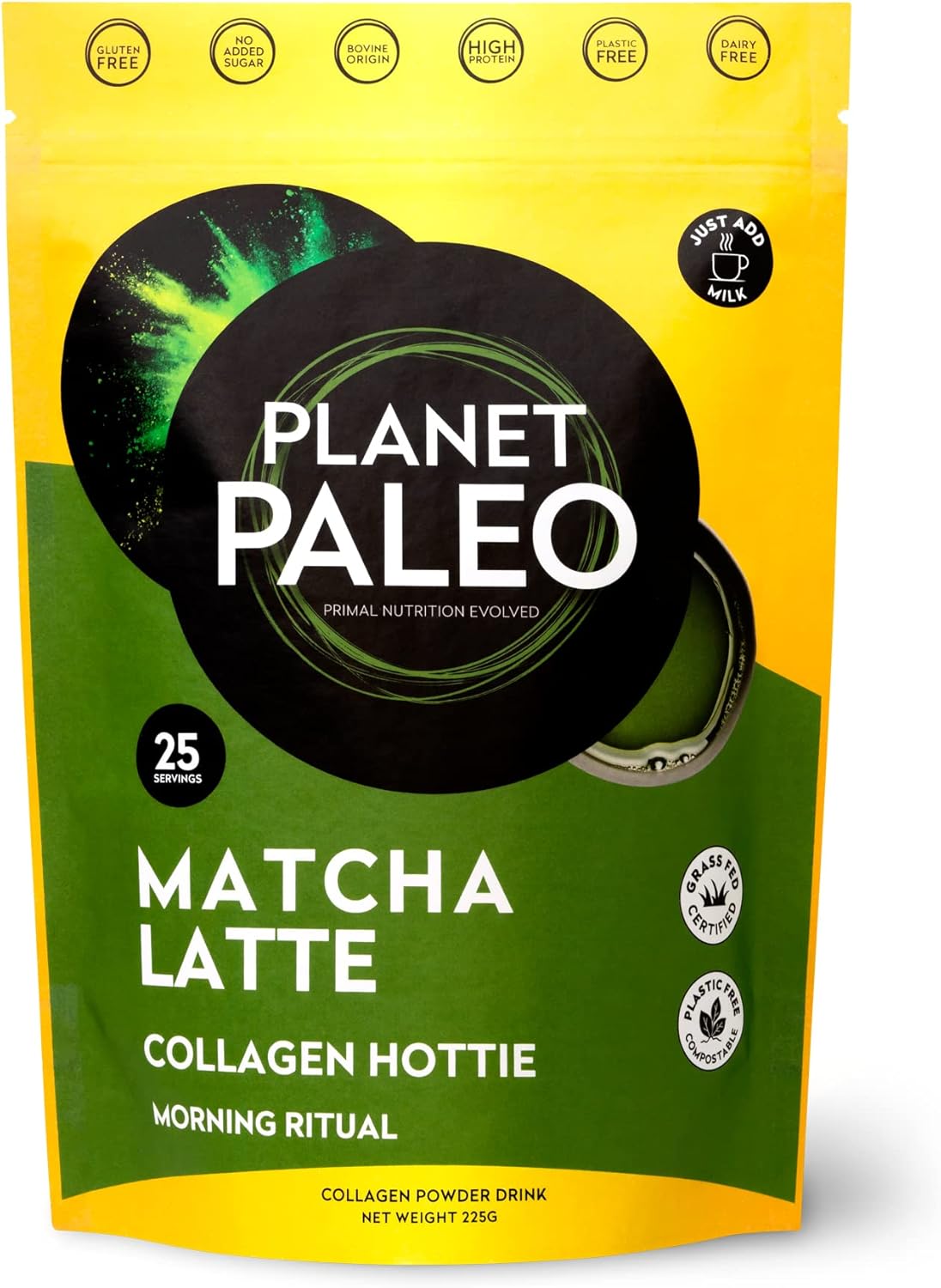 Pure Collagen - Matcha Latte (225g, 25 Servings) | Nutritious, Protein-Rich Coffee Alternative | Rich in Antioxidants & Amino Acids | Enhance Energy, Focus and Mood