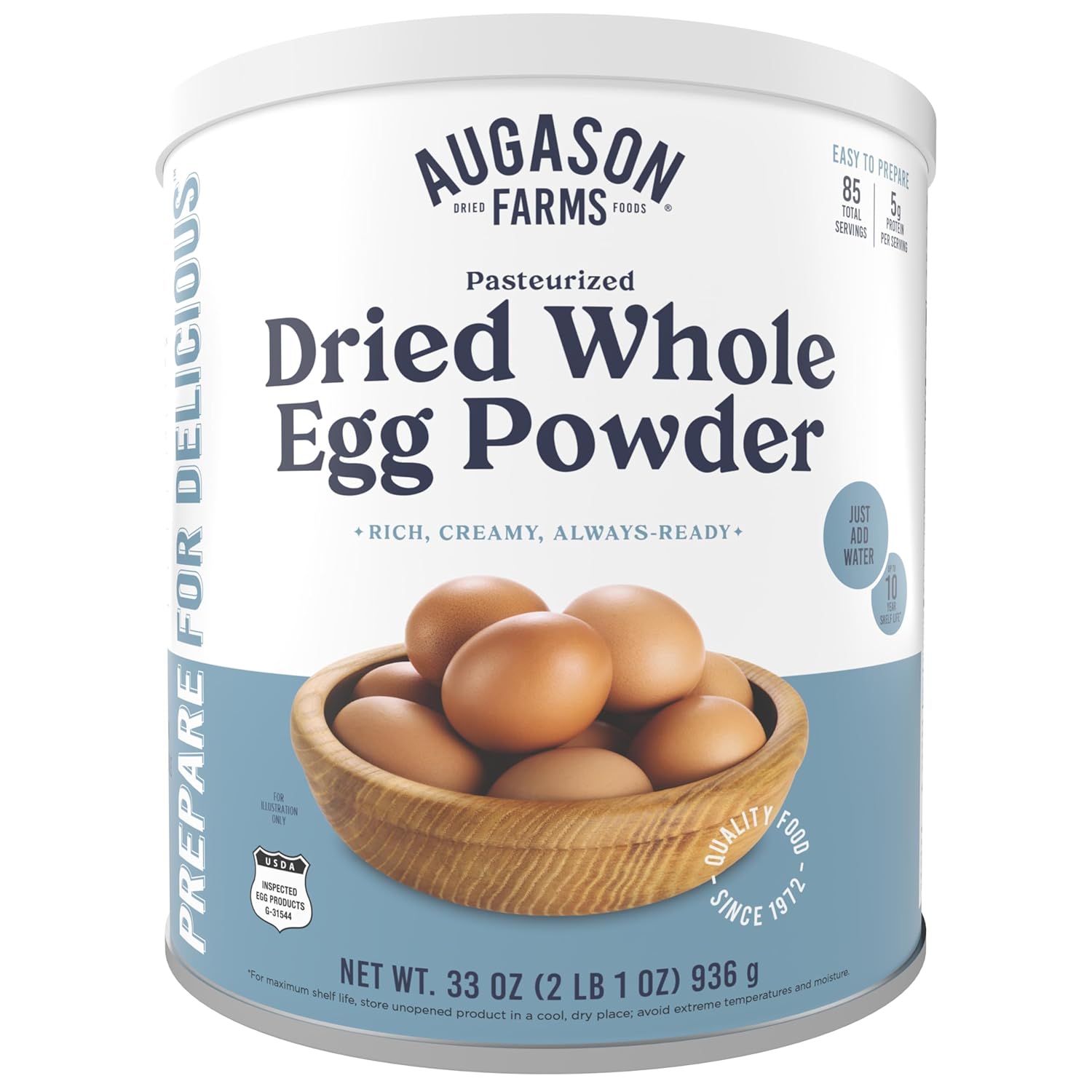 Augason Farms Dried Whole Egg Powder Can - Pasteurized Eggs for Kitchen use, Baking meals & Daily use - Emergency Food Storage - Long Shelf Life Powdered Eggs - 85 Servings