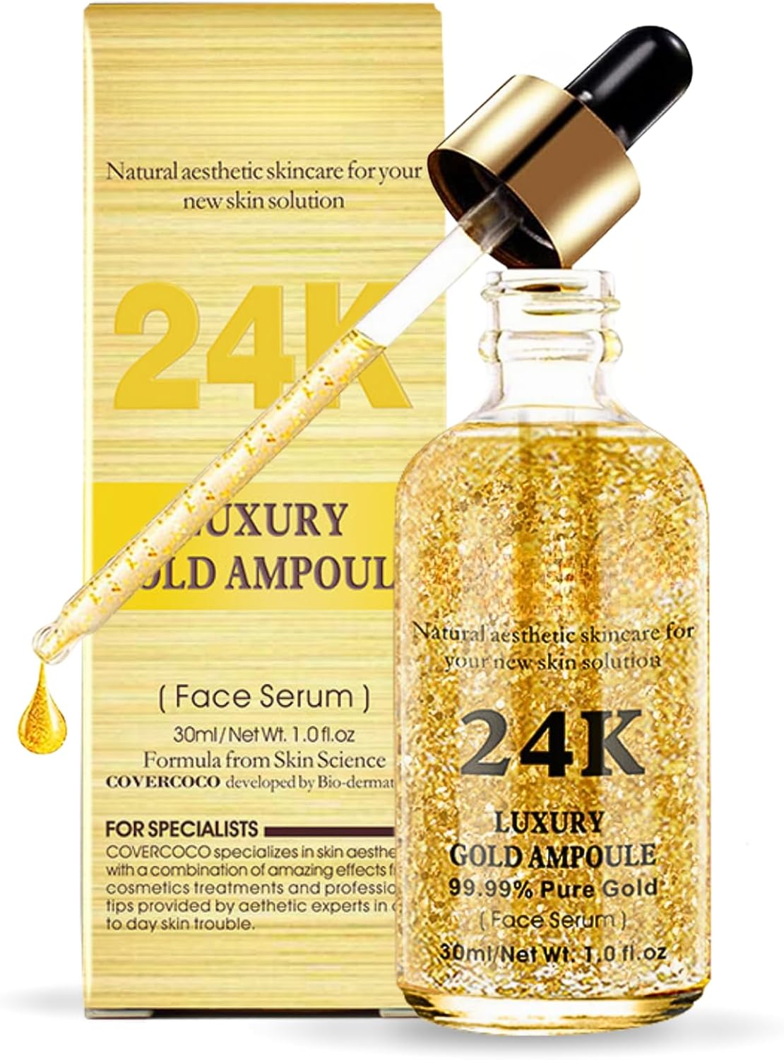 24k Gold Serum For Face Anti Aging, Gold 24k Face Serum With 99.9% Pure Gold, Face Glow Serum, Anti Aging Serum For Face, Skin Brightening, Reduce Fine Lines & Wrinkles, Deep Hydrating
