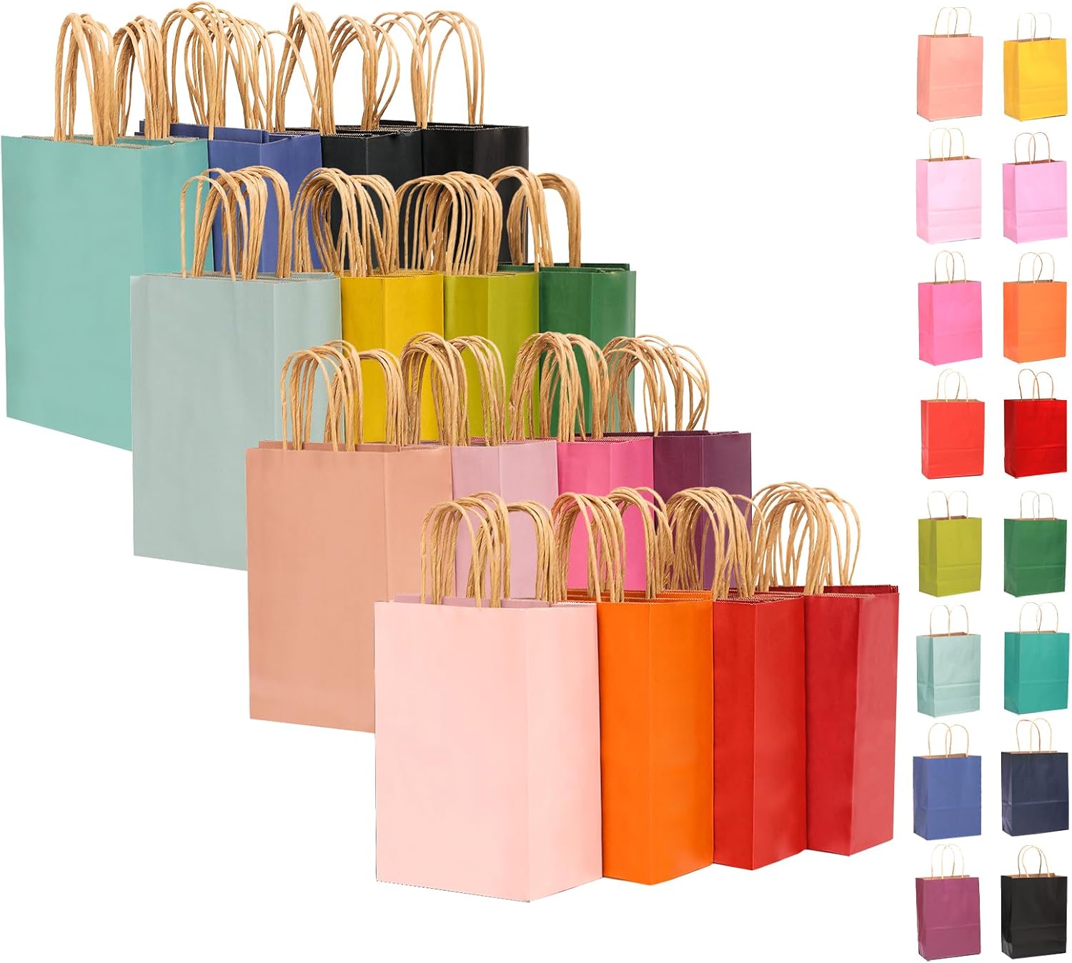 qiqee Large Kraft Paper Bags with Handles Bulk 13"x10"x5" 32-Packs Gift Bags 16 Different Senior Color Bags Multiple Uses（Large Size）