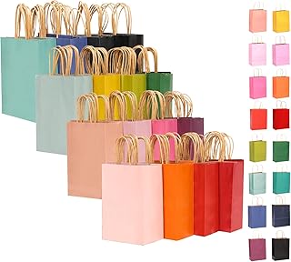 qiqee Large Kraft Paper Bags with Handles Bulk 13"x10"x5" 32-Packs Gift Bags 16 Different Senior Color Bags Multiple Uses（Large Size）