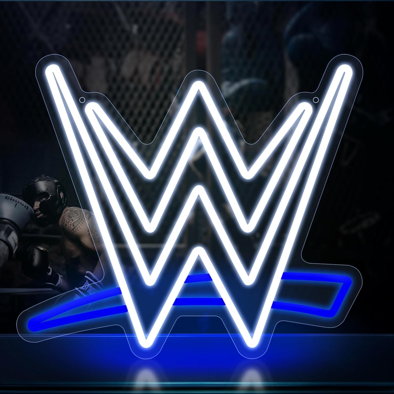 Wrestling Neon Sign, LED Wrestling Neon Sign for Wall and Room Decor, USB Night Light for Game Bedroom Birthday Competition Party Gifts (Blue White)