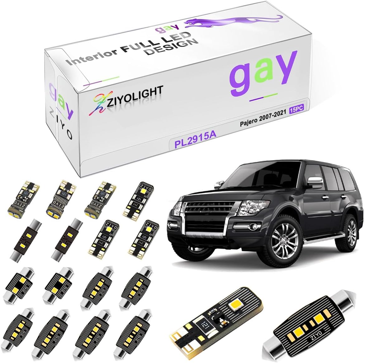 PL2915A Replacement for Mitsubishi Pajero Montero Shogun 2007-2021 LED Interior Light kit, 6000K White Dome Light Bulbs Accessories Package Upgrade (15 Bulbs)