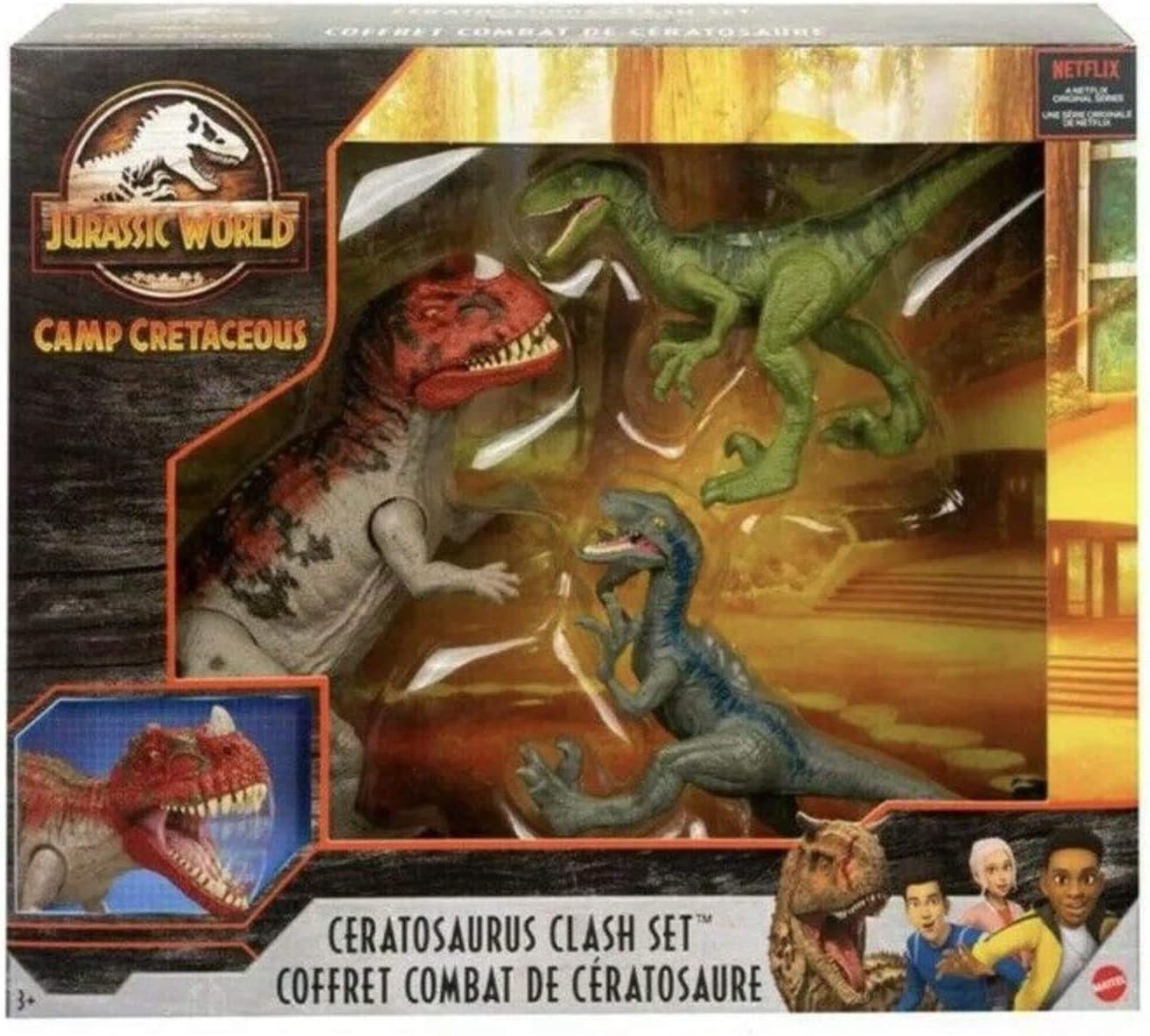 Jurassic World Camp Cretaceous Isla Nublar Ceratosaurus Clash Set with Ceratosaurus and 2 Velociraptors