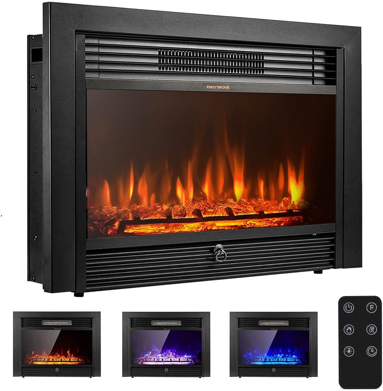 YODOLLA 28.5" Electric Fireplace Insert, Wall Recessed/Mounted or Freestanding Heater with Remote Control and 8 H Timer, 3 Color Adjustable Flames, 2 Modes Heat, 750/1500W, 5 Brightness Settings