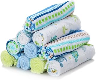 Spasilk 10 Pack Soft Terry Bath Washcloths – Newborn Boy or Girl, Blue Stripes